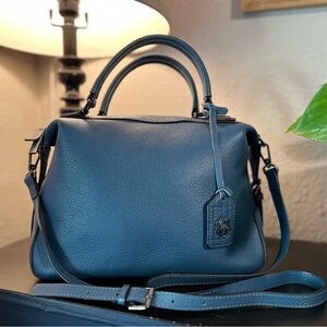 Elegant Blue Leather Satchel EUC